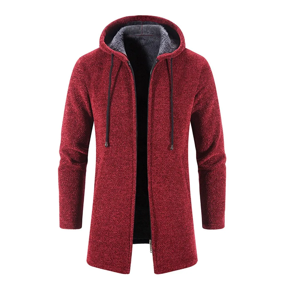West Louis Warm Knitted Cashmere Hooded Sweater Cardigan