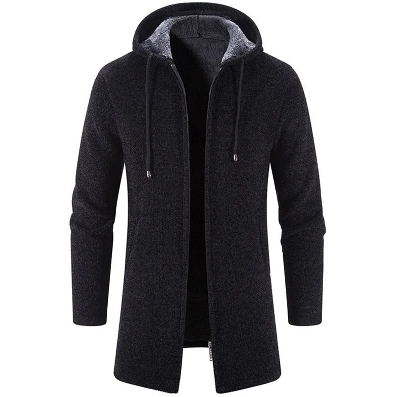West Louis Warm Knitted Cashmere Hooded Sweater Cardigan