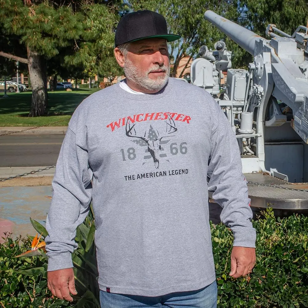 Winchester Official - Legend Collection - Made in The USA Skull Flag Star Printed Long Sleeve Cotton T-Shirt for Men