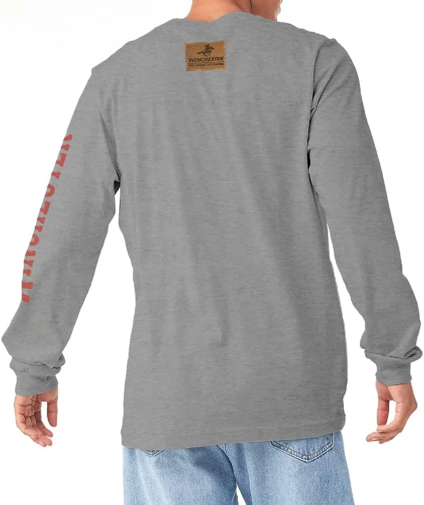 Winchester Official - Legend Collection - Made in The USA Skull Flag Star Printed Long Sleeve Cotton T-Shirt for Men