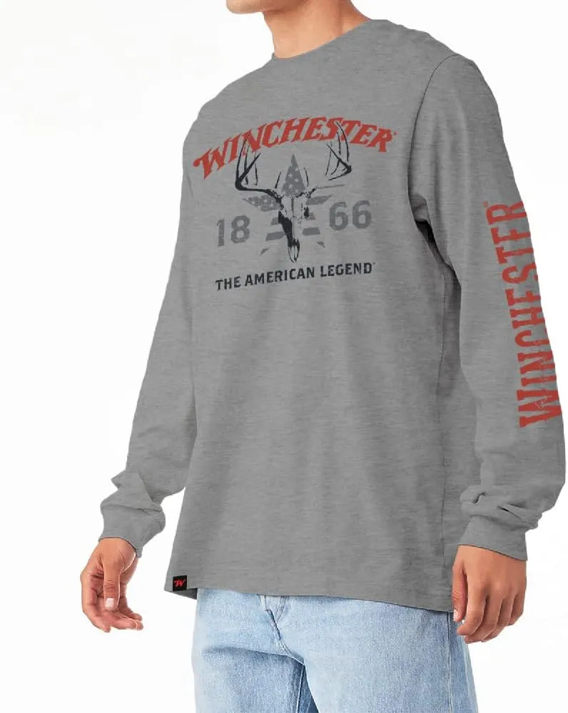 Winchester Official - Legend Collection - Made in The USA Skull Flag Star Printed Long Sleeve Cotton T-Shirt for Men