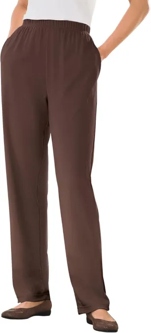 Woman Within Plus Size 7-Day Knit Straight Leg Pant Stretch Elastic Waist Petite & Tall