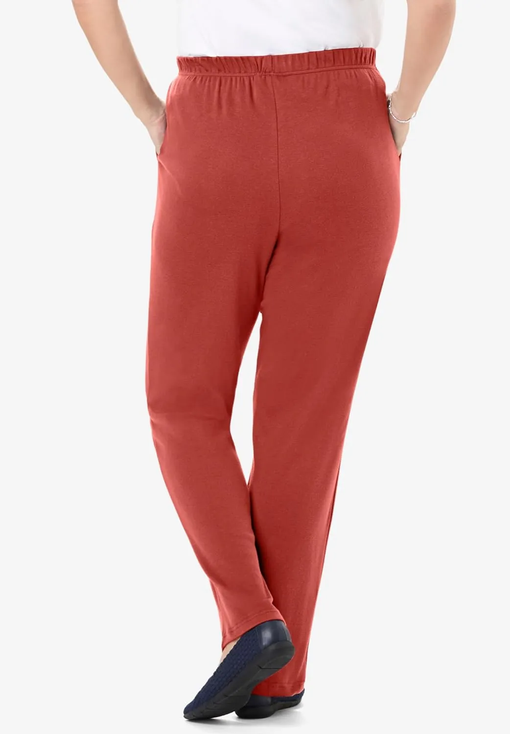 Woman Within Plus Size 7-Day Knit Straight Leg Pant Stretch Elastic Waist Petite & Tall