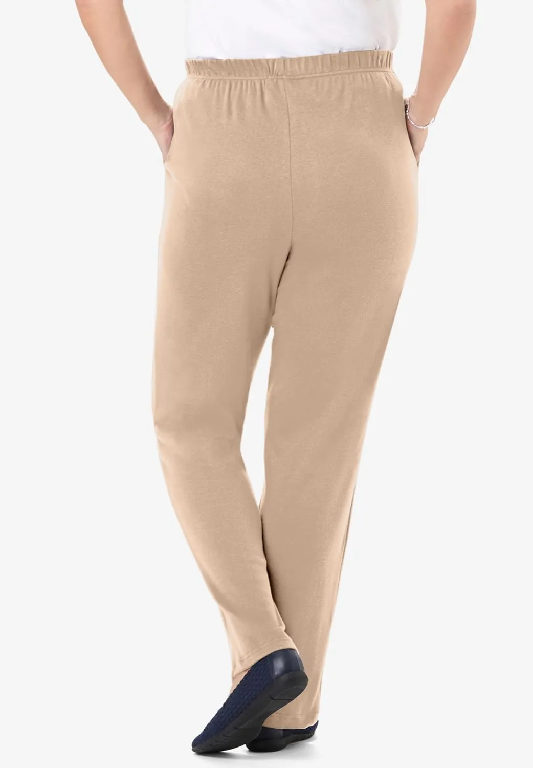 Woman Within Plus Size 7-Day Knit Straight Leg Pant Stretch Elastic Waist Petite & Tall