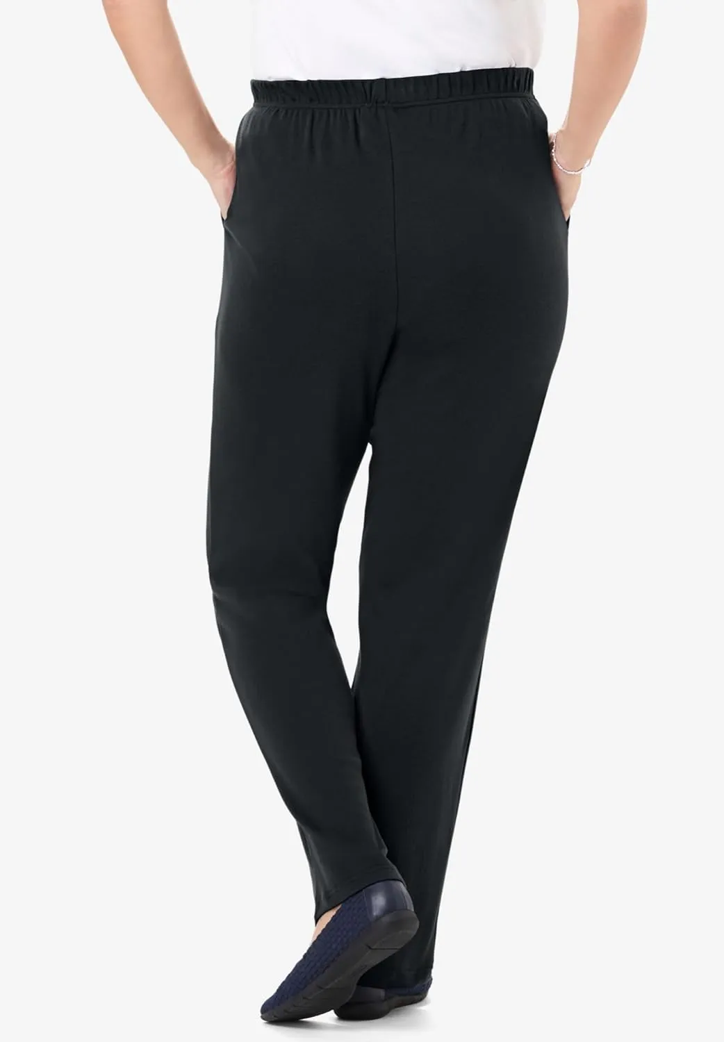 Woman Within Plus Size 7-Day Knit Straight Leg Pant Stretch Elastic Waist Petite & Tall