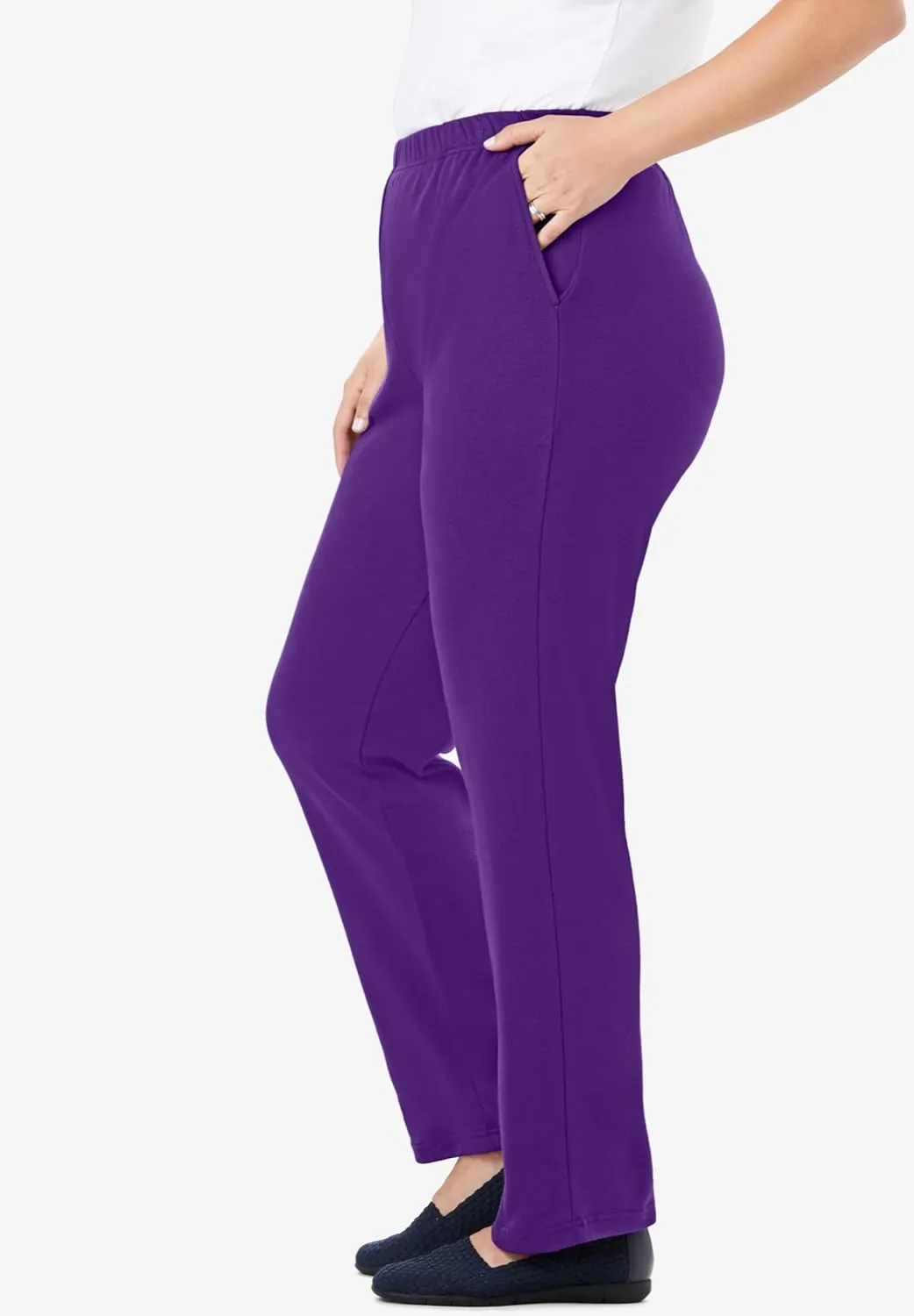 Woman Within Plus Size 7-Day Knit Straight Leg Pant Stretch Elastic Waist Petite & Tall