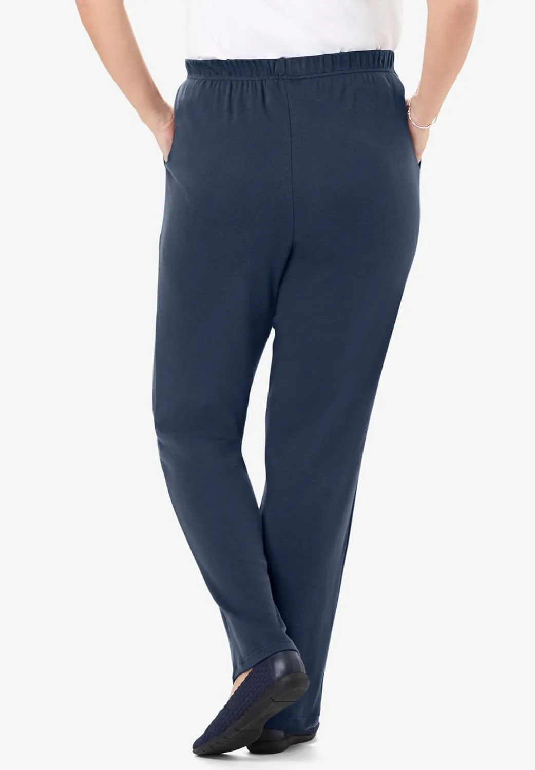 Woman Within Plus Size 7-Day Knit Straight Leg Pant Stretch Elastic Waist Petite & Tall
