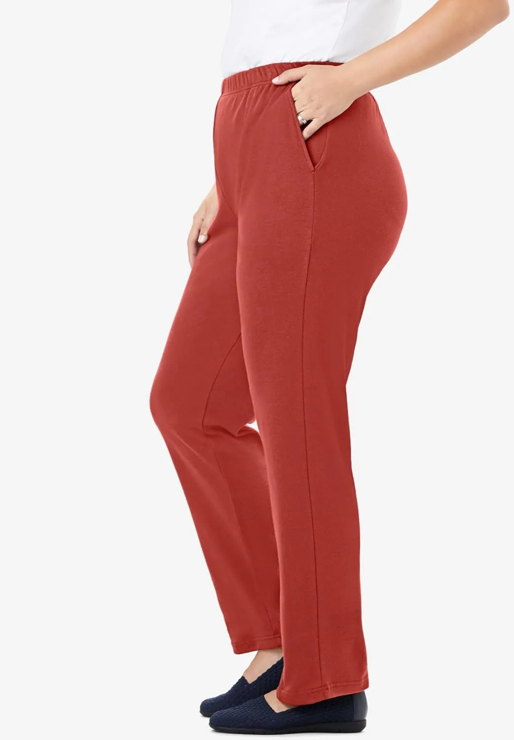 Woman Within Plus Size 7-Day Knit Straight Leg Pant Stretch Elastic Waist Petite & Tall