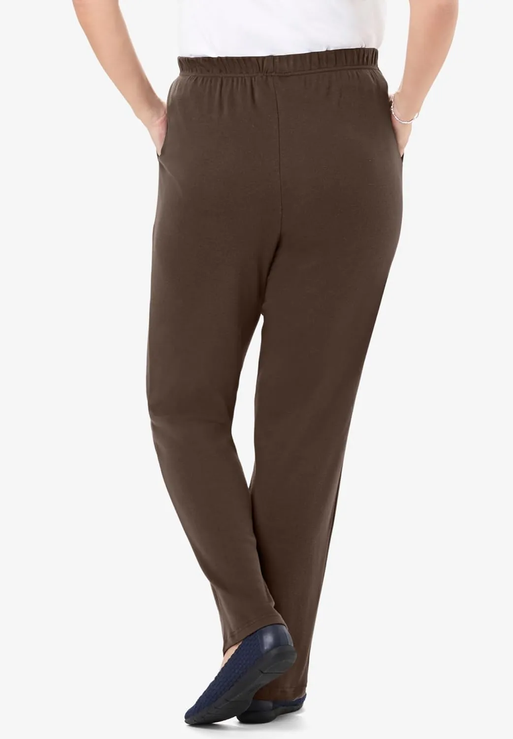Woman Within Plus Size 7-Day Knit Straight Leg Pant Stretch Elastic Waist Petite & Tall