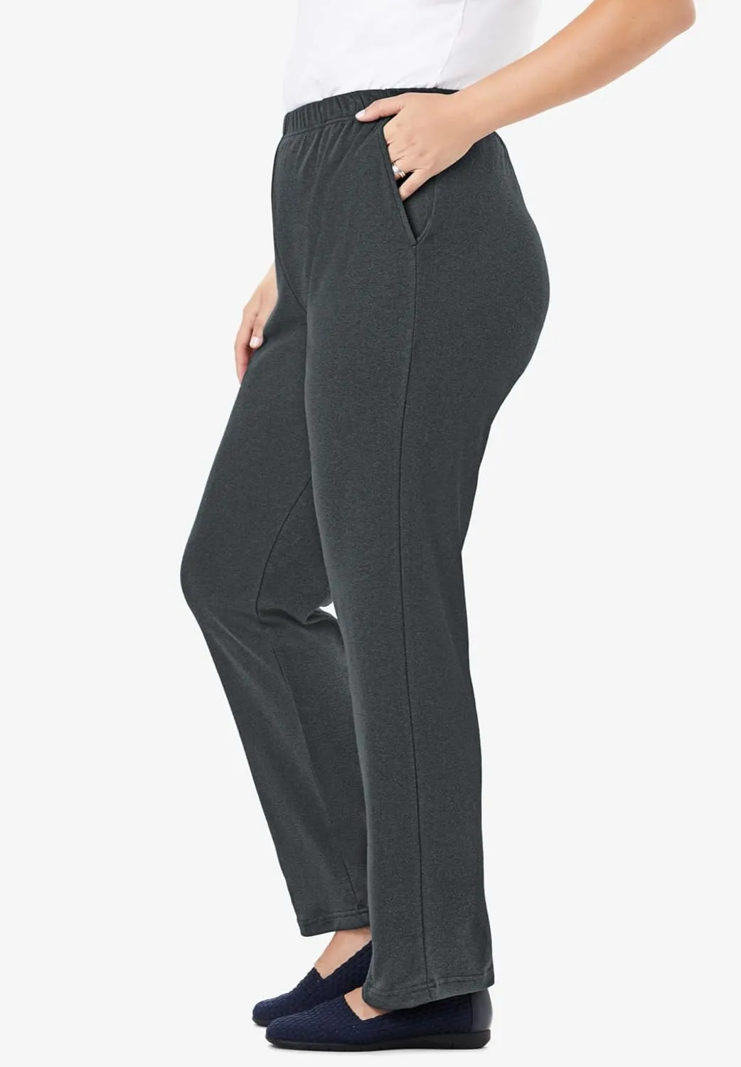 Woman Within Plus Size 7-Day Knit Straight Leg Pant Stretch Elastic Waist Petite & Tall