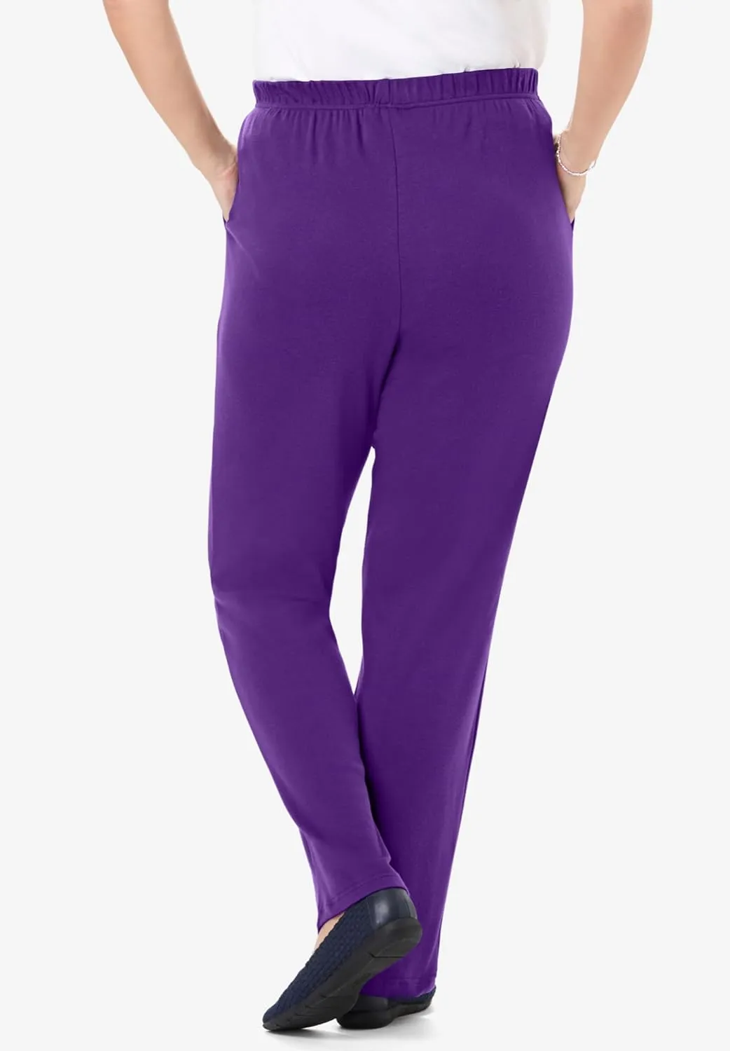 Woman Within Plus Size 7-Day Knit Straight Leg Pant Stretch Elastic Waist Petite & Tall