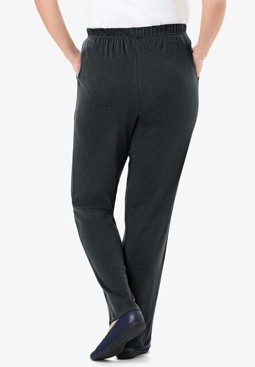 Woman Within Plus Size 7-Day Knit Straight Leg Pant Stretch Elastic Waist Petite & Tall