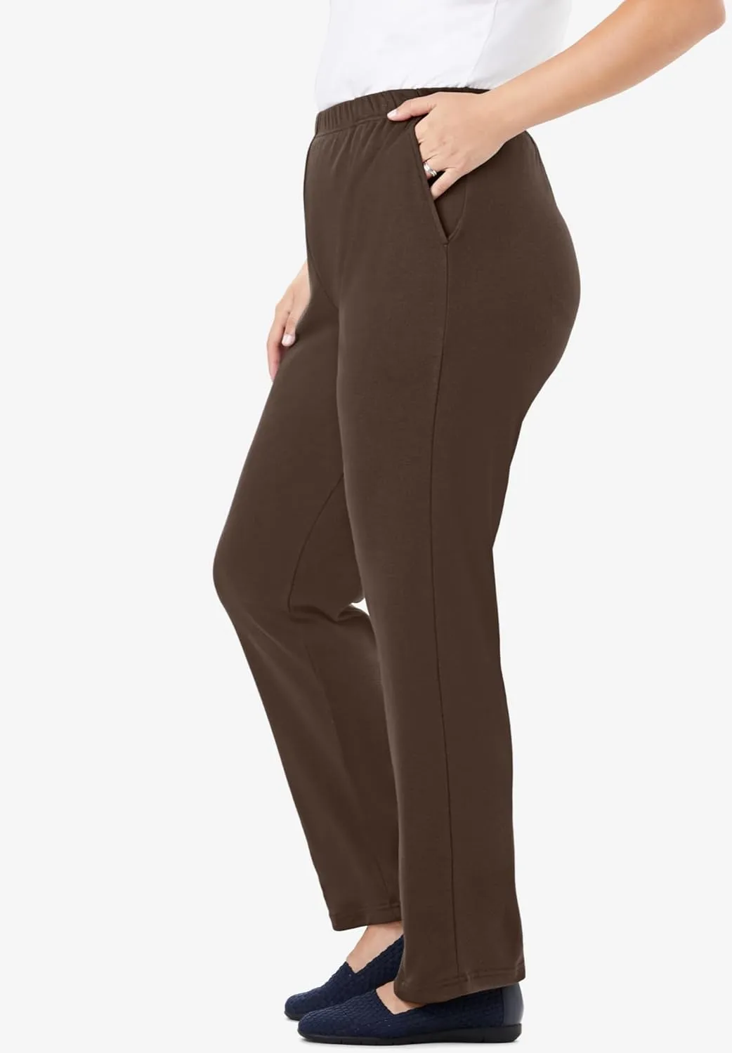Woman Within Plus Size 7-Day Knit Straight Leg Pant Stretch Elastic Waist Petite & Tall