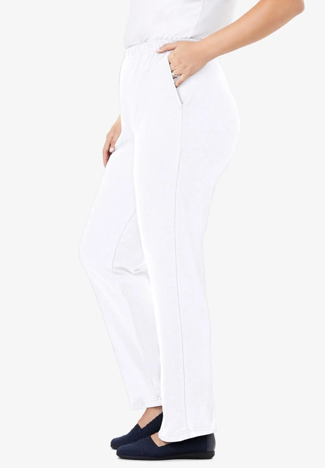 Woman Within Plus Size 7-Day Knit Straight Leg Pant Stretch Elastic Waist Petite & Tall