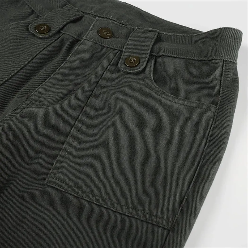 Women Autumn Spring Fashion Streetwear Big Pockets Cargo Pants Casual Loose Mid-Waisted Wide Leg Pants