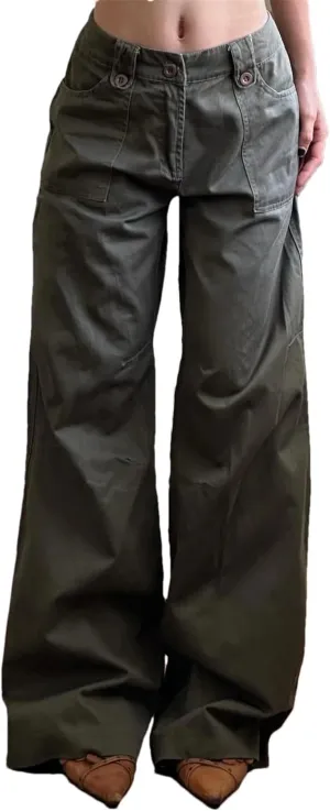 Women Autumn Spring Fashion Streetwear Big Pockets Cargo Pants Casual Loose Mid-Waisted Wide Leg Pants