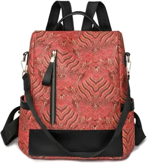 Women Backpack Purse Anti Theft Shoulder Bag PU Leather Travel Rucksack Portable Shoulder Bags for Daypack Travel (Red)