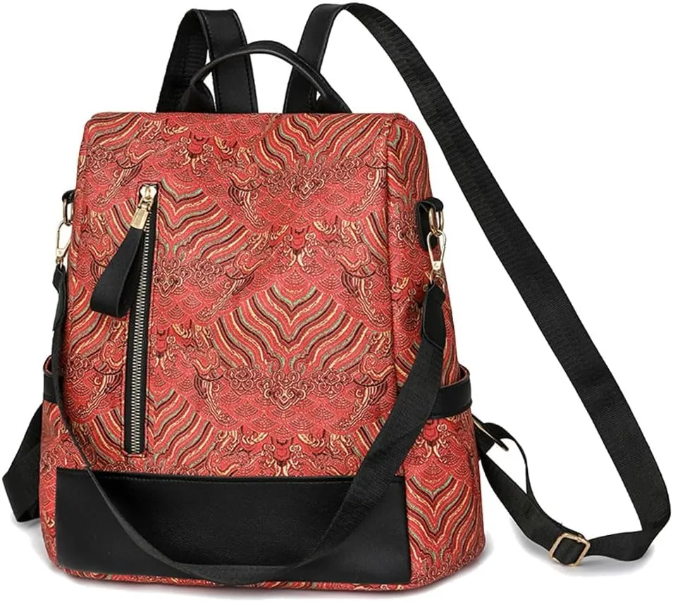 Women Backpack Purse Anti Theft Shoulder Bag PU Leather Travel Rucksack Portable Shoulder Bags for Daypack Travel (Red)