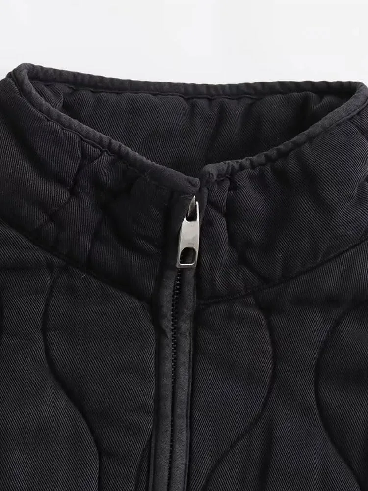 Women Oversize Parkas Winter Long Sleeve Big Pockets Loose Quilted Padded Jacket Female Crop Top Cotton Coat