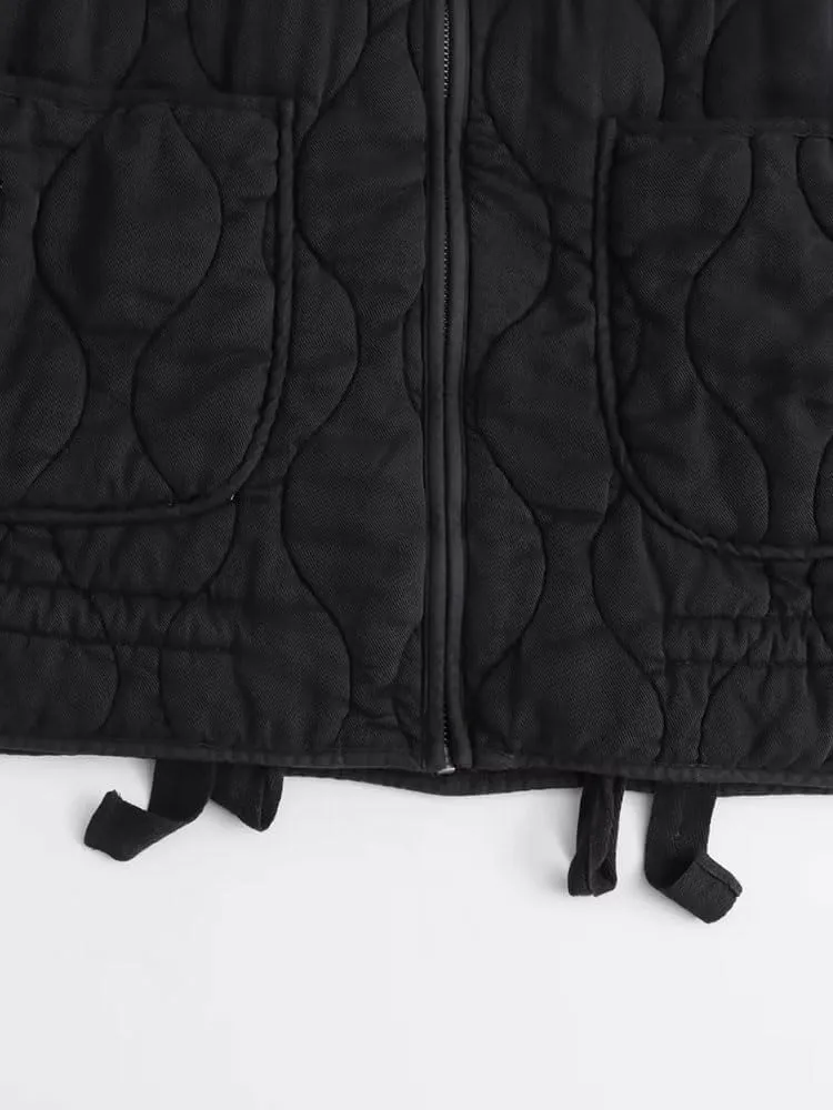 Women Oversize Parkas Winter Long Sleeve Big Pockets Loose Quilted Padded Jacket Female Crop Top Cotton Coat