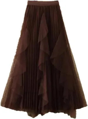 Women Spring Summer Elastic High Waist A-Line Skirt Female Midi Long Mesh Party Skirts
