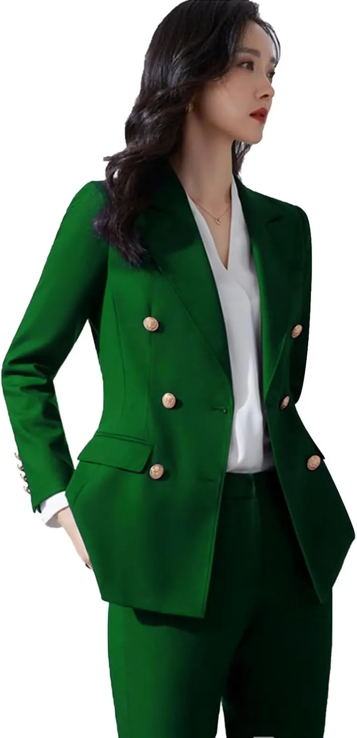 Women' Suit 2 Piece Double Breasted Blazer Pants Suit Set for Wedding Business Pantsuit for Work