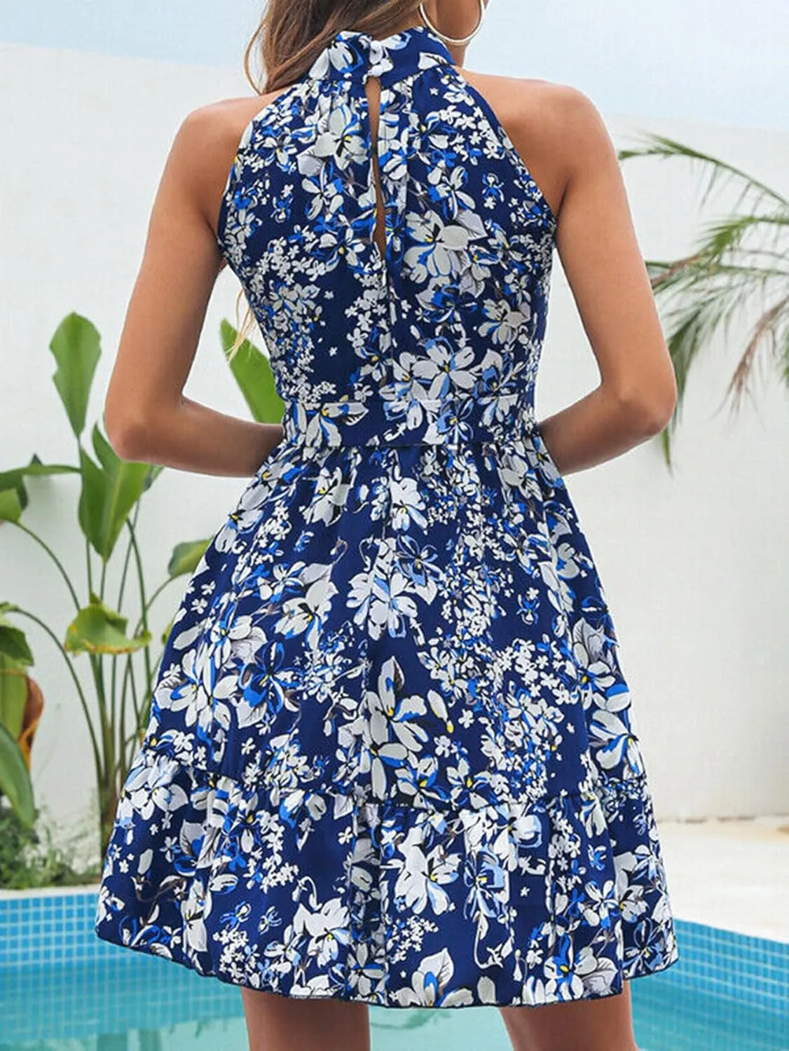Women Summer Dresses Beach Boho Floral Sleeveless Swing Mini Dress Casual Ruffle Floral Dress Short Crushed Dress