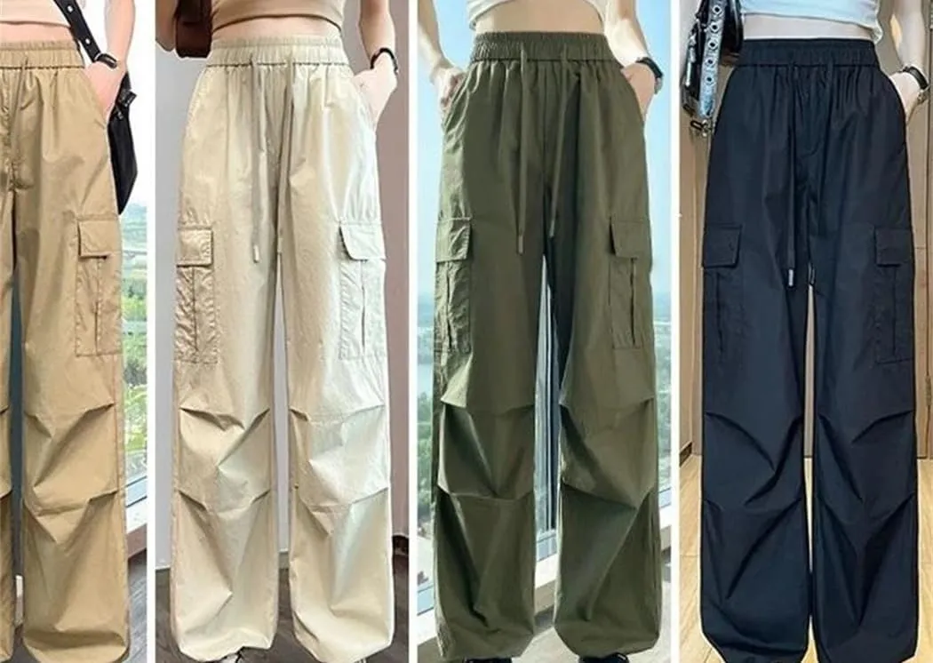 Women Summer Fashion Thin Joggers Pants Straight Cargo Pants Elastic High Waist Slim Trousers
