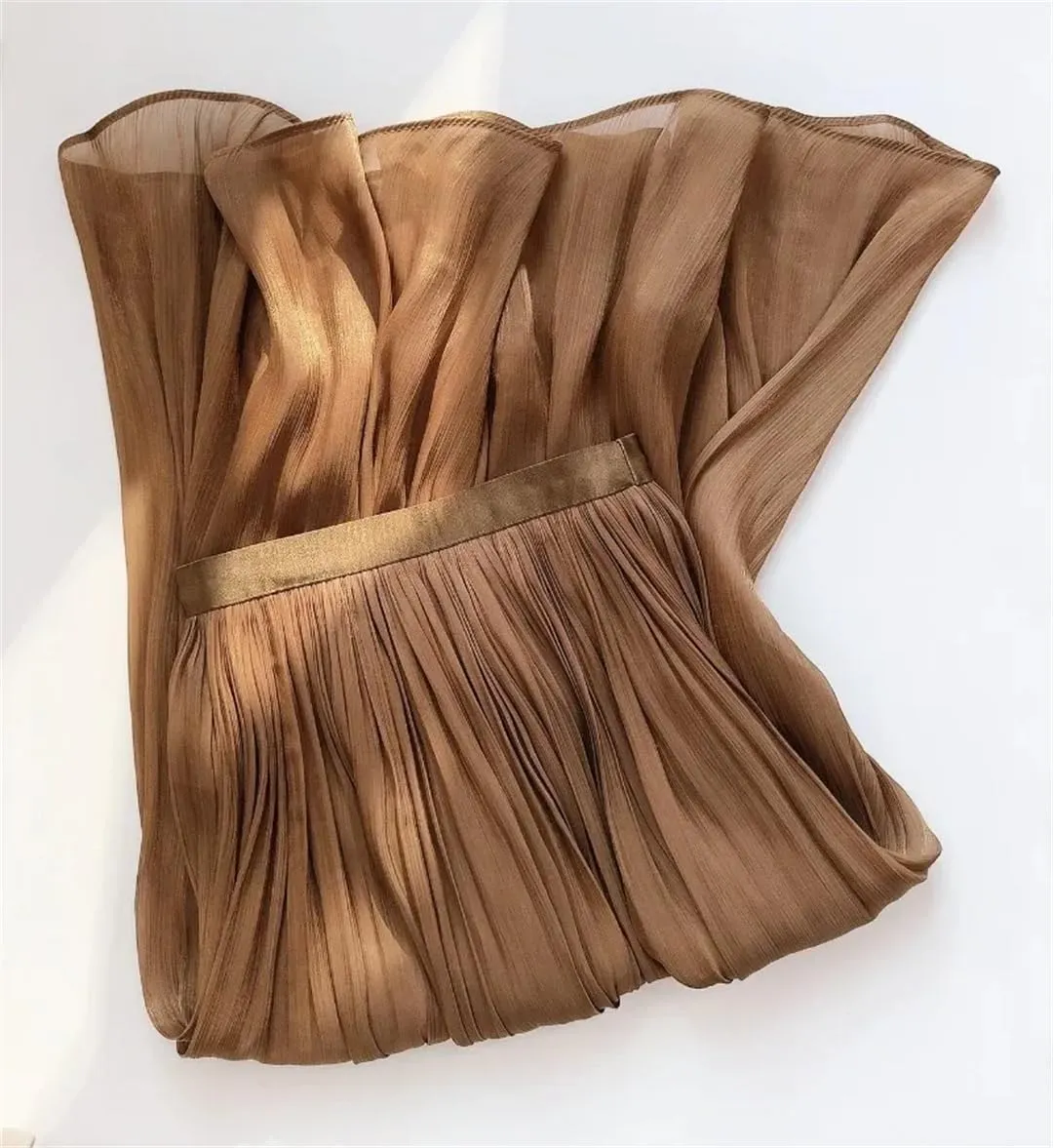 Women Summer Solid Color Long A-Line Pleated Skirt