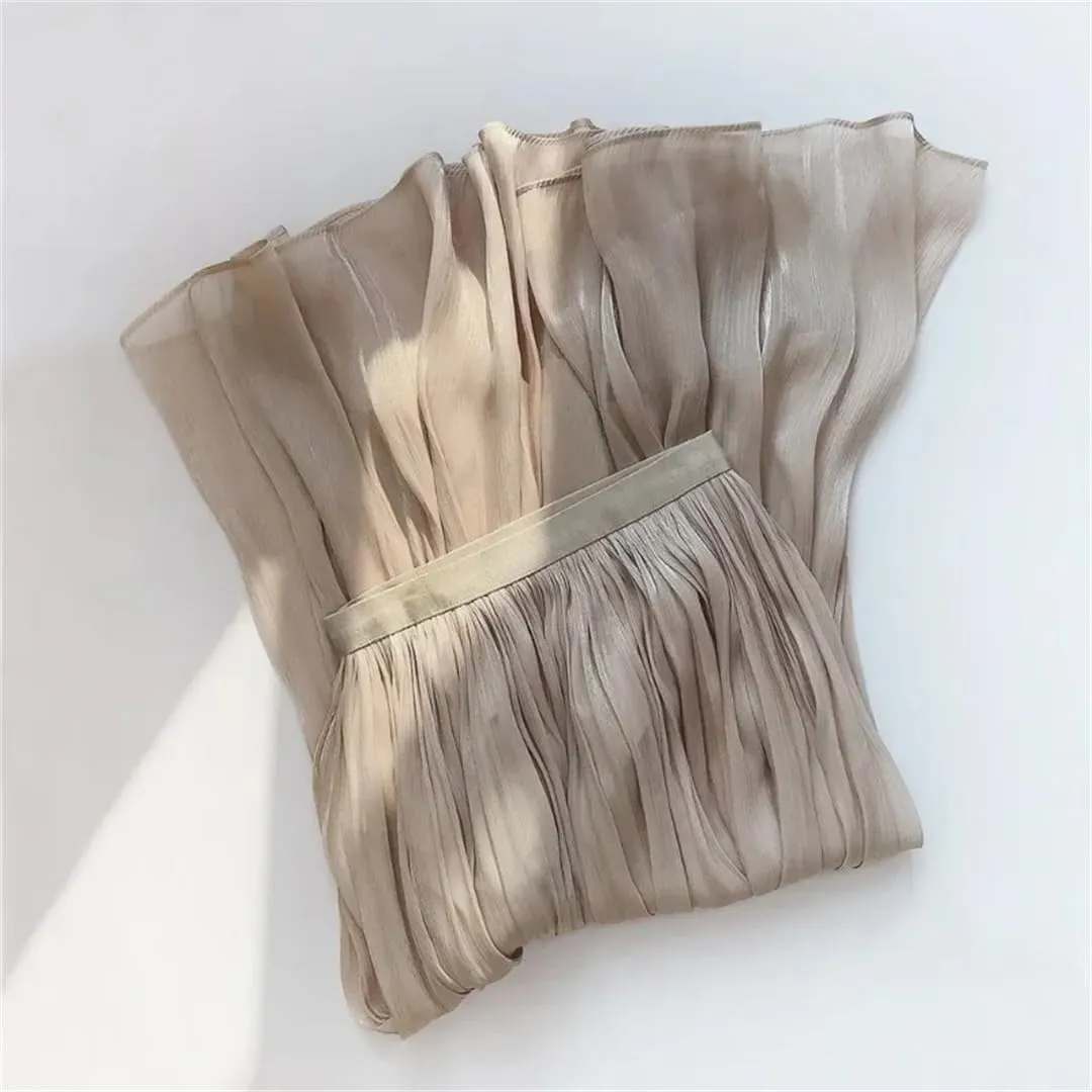 Women Summer Solid Color Long A-Line Pleated Skirt
