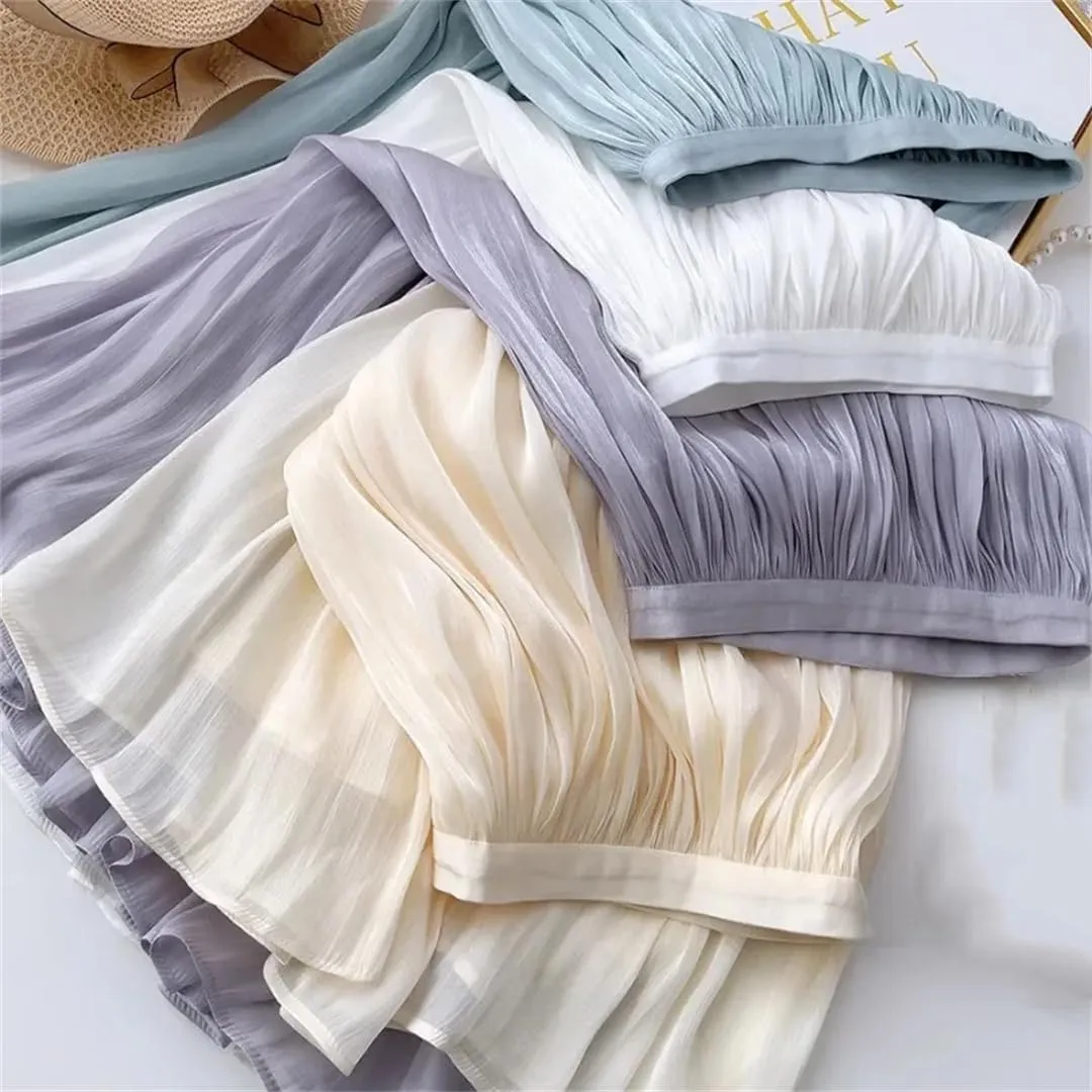 Women Summer Solid Color Long A-Line Pleated Skirt