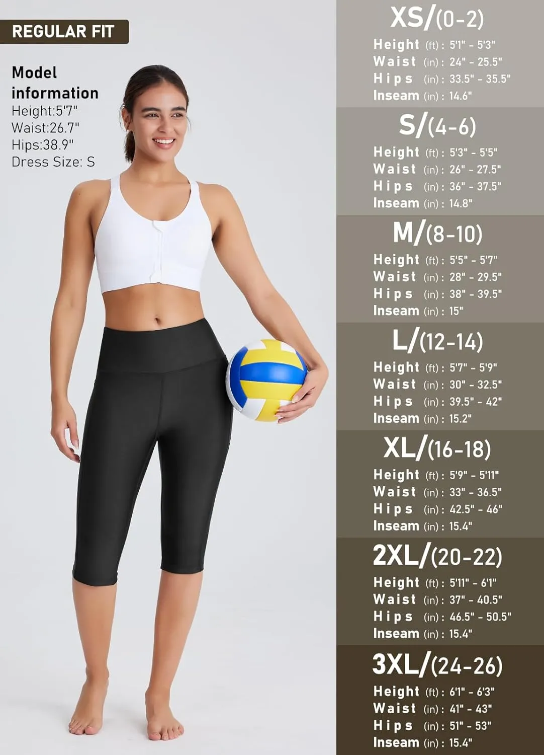 Women's 14" Plus Size Knee Length Tankini Swim Shorts High Waisted Capri Leggings Swimsuits with Liner UPF50 