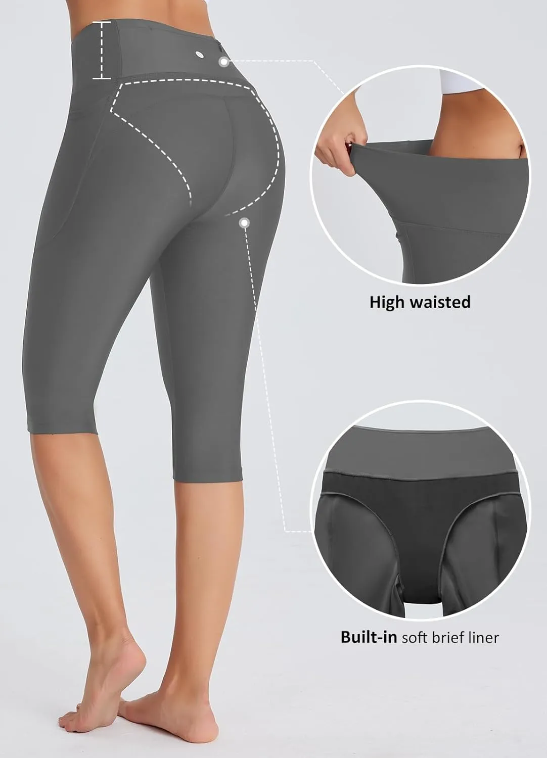 Women's 14" Plus Size Knee Length Tankini Swim Shorts High Waisted Capri Leggings Swimsuits with Liner UPF50 