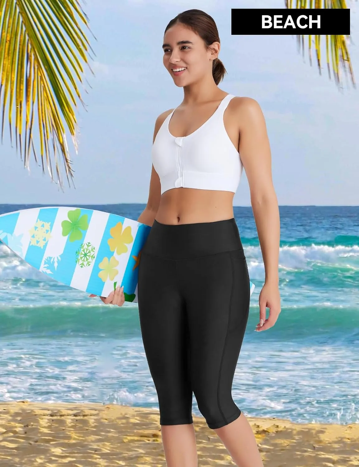 Women's 14" Plus Size Knee Length Tankini Swim Shorts High Waisted Capri Leggings Swimsuits with Liner UPF50 