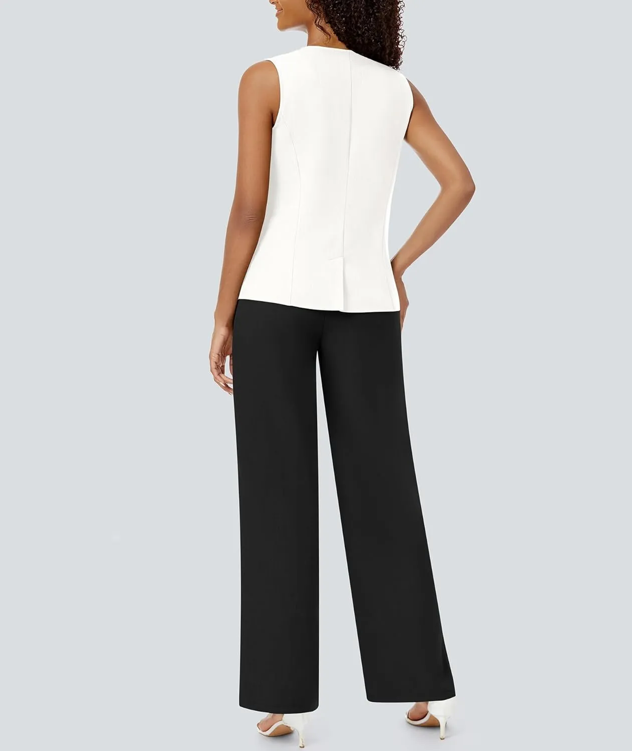 Women's 2 Piece Blazer Outfits Sleeveless Crewneck Vest Wide Leg Pantsuit 2025 Dressy Casual Work Sets