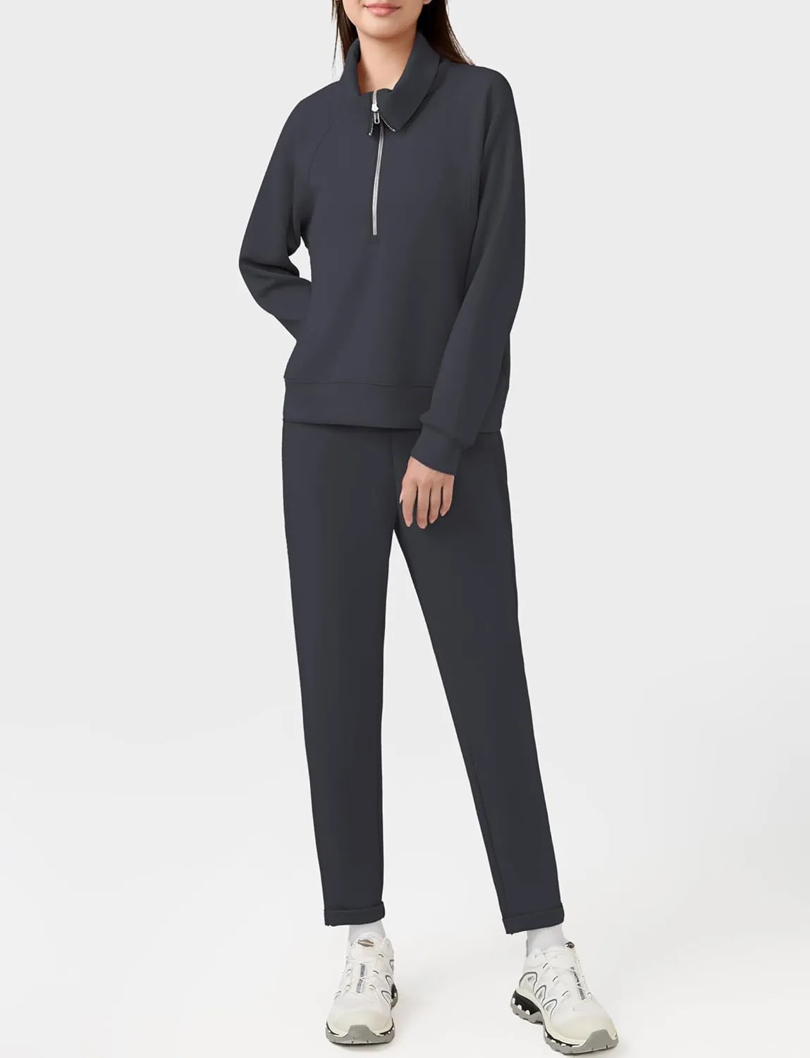 Women's 2 Piece Sets Sweatsuit Lapel Half Zip Sweatshirt Sweatpants Lounge Matching Sets Fall Outfits