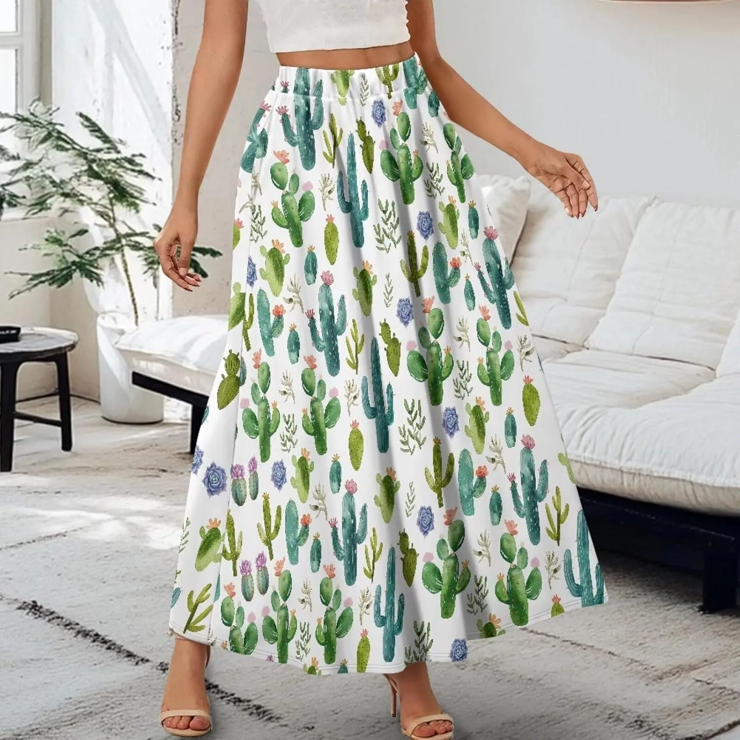 Women's 2025 Summer Women's High Waist A Line Maxi Skirt for Women Trendy Hem Trendy Long Skirt