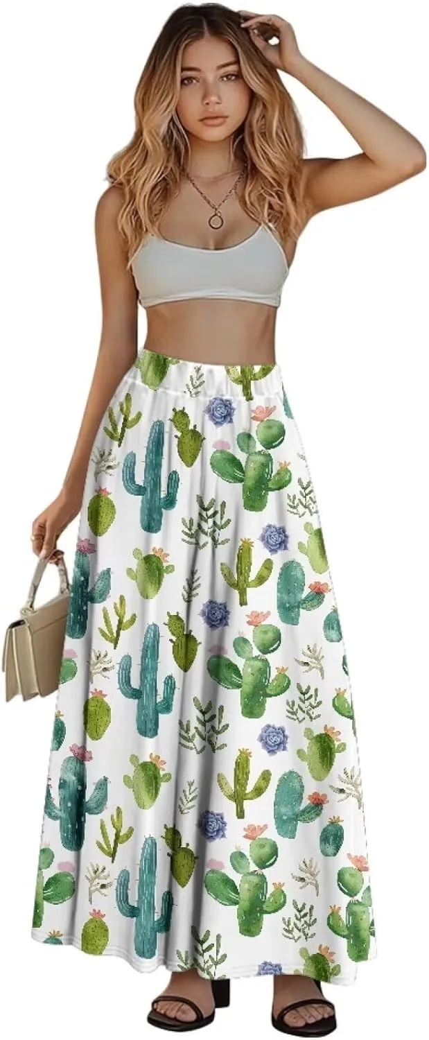 Women's 2025 Summer Women's High Waist A Line Maxi Skirt for Women Trendy Hem Trendy Long Skirt