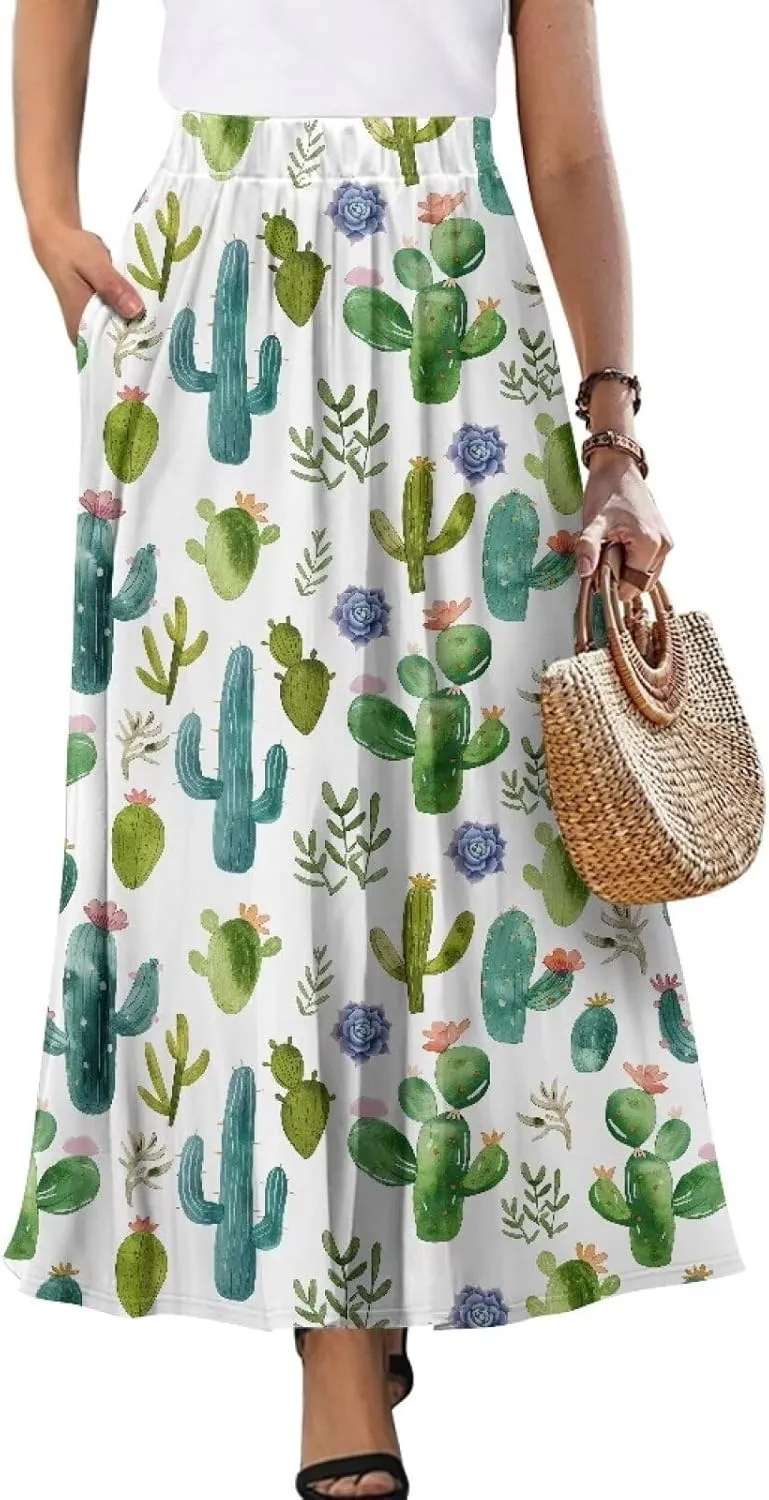 Women's 2025 Summer Women's High Waist A Line Maxi Skirt for Women Trendy Hem Trendy Long Skirt