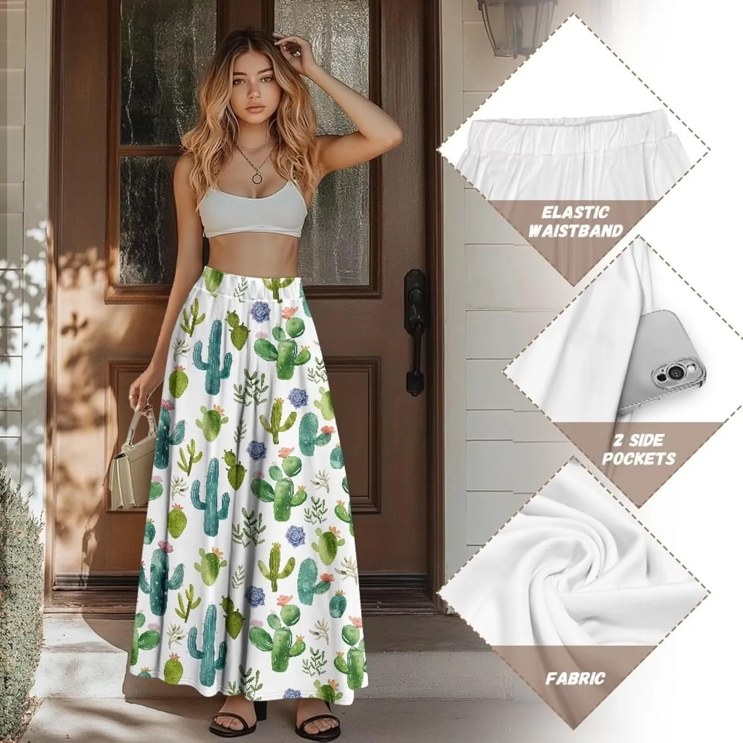 Women's 2025 Summer Women's High Waist A Line Maxi Skirt for Women Trendy Hem Trendy Long Skirt