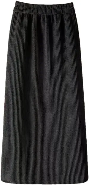 Women's Autumn Winter Corduroy Pencil Skirt with Elastic Waist Mid-Calf Length
