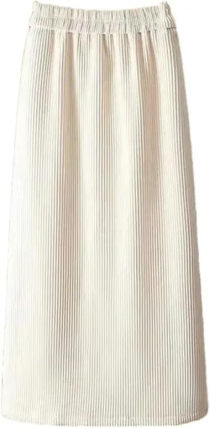 Women's Autumn Winter Corduroy Pencil Skirt with Elastic Waist Mid-Calf Length