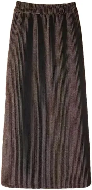Women's Autumn Winter Corduroy Pencil Skirt with Elastic Waist Mid-Calf Length