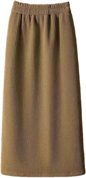 Women's Autumn Winter Corduroy Pencil Skirt with Elastic Waist Mid-Calf Length