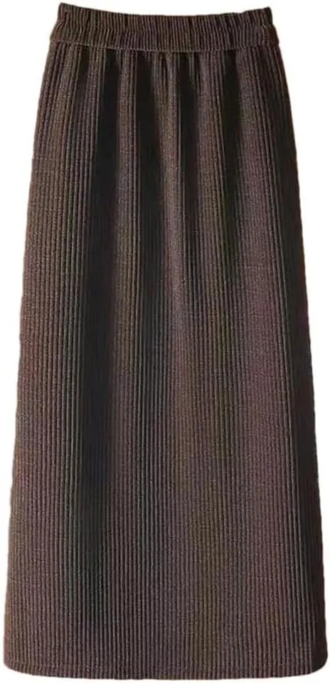 Women's Autumn Winter Corduroy Pencil Skirt with Elastic Waist Mid-Calf Length