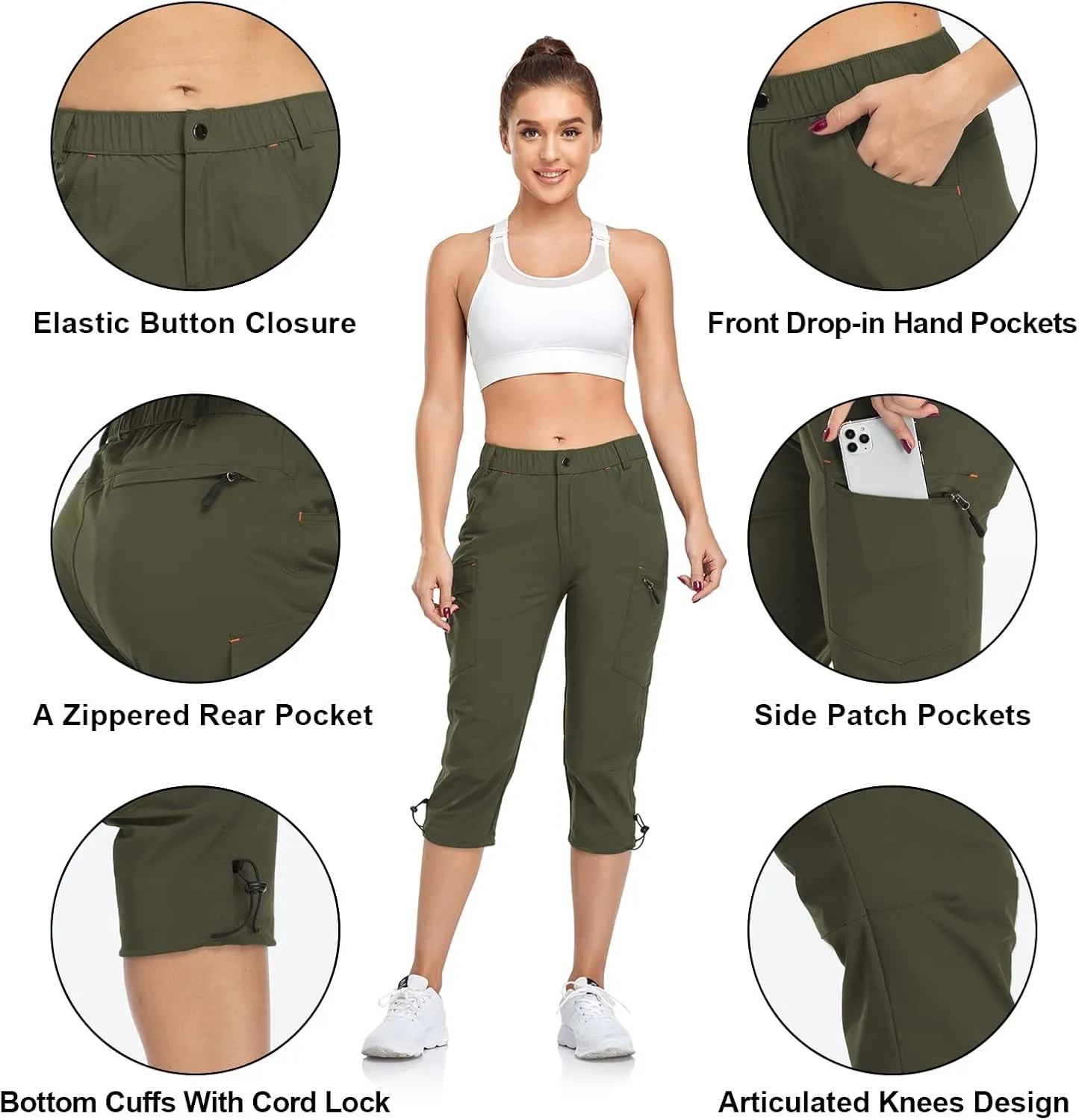 Women's Capri Pants Lightweight Outdoor Cargo Hiking Capris Quick Dry UPF 50 with Zipper Pockets