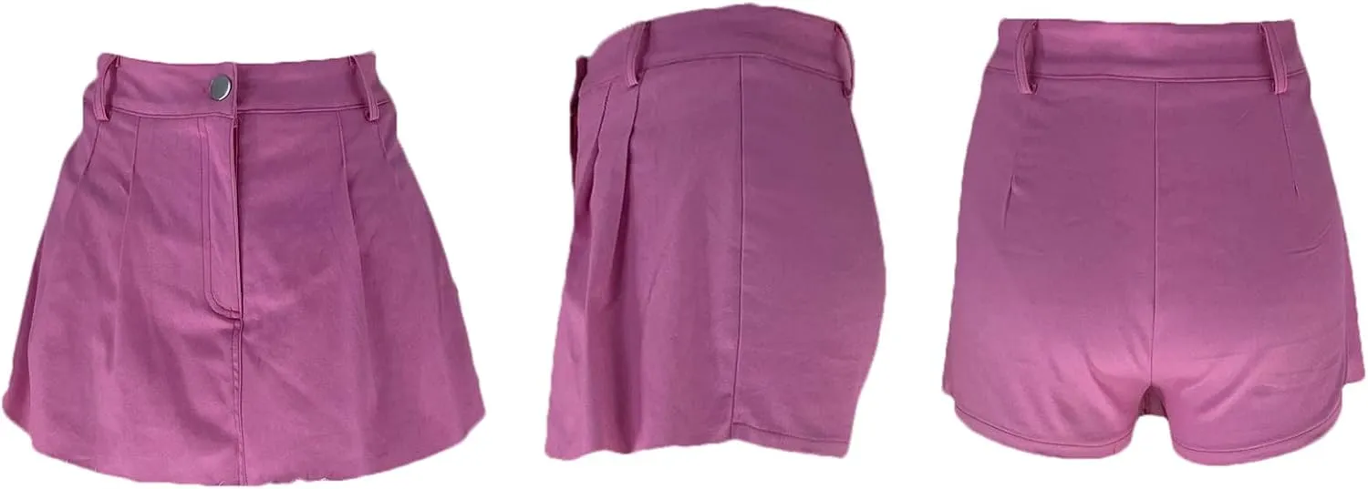 Womens Casual A-line Pleated Ruffle Short Mini Denim Skirts Frayed Fringe Hem Skirt Shorts