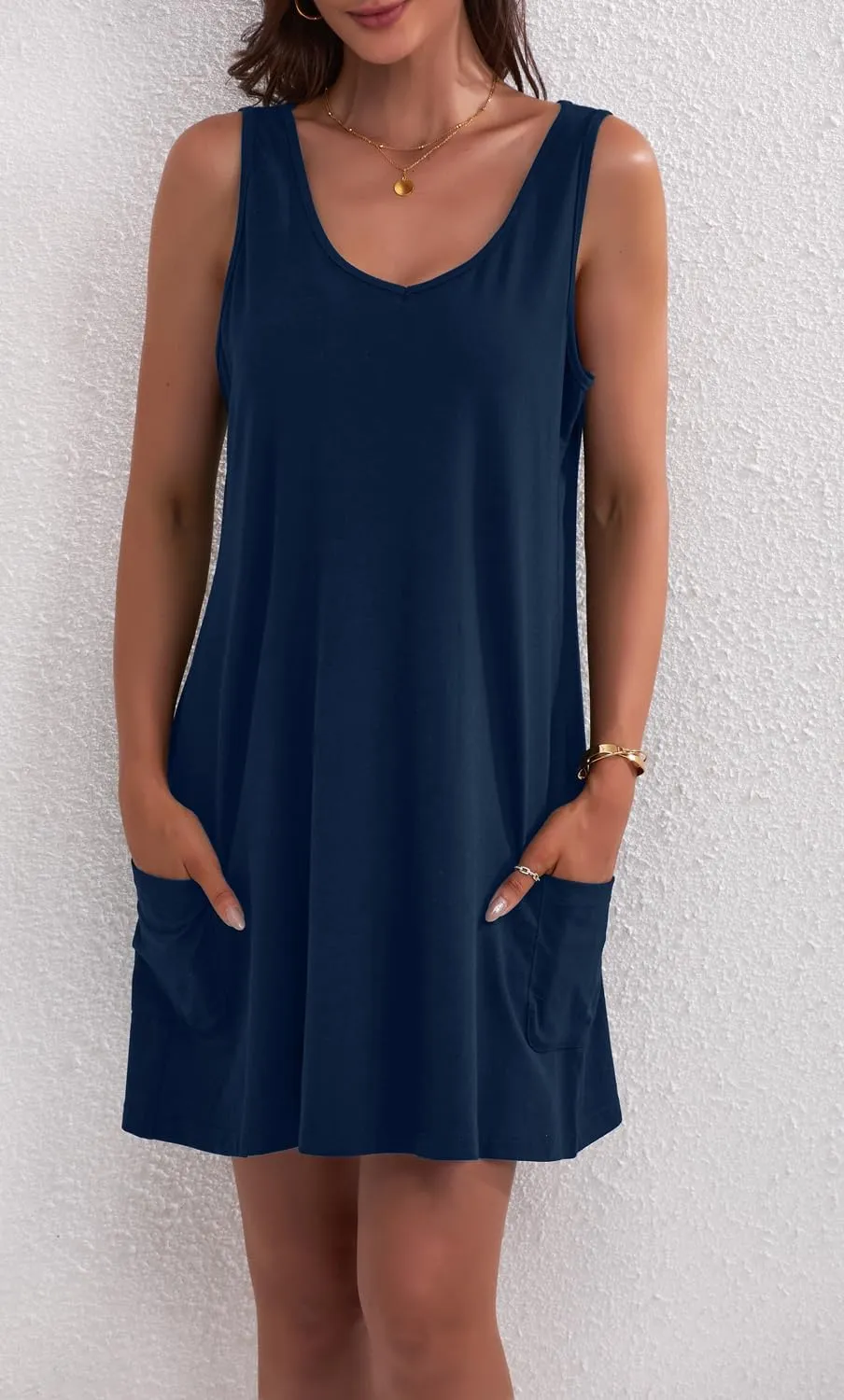 Women's Casual Sundress with Pockets Summer Boho Beach Dress V Neck Loose Tank Dresses Cute Floral T Shirt Dress