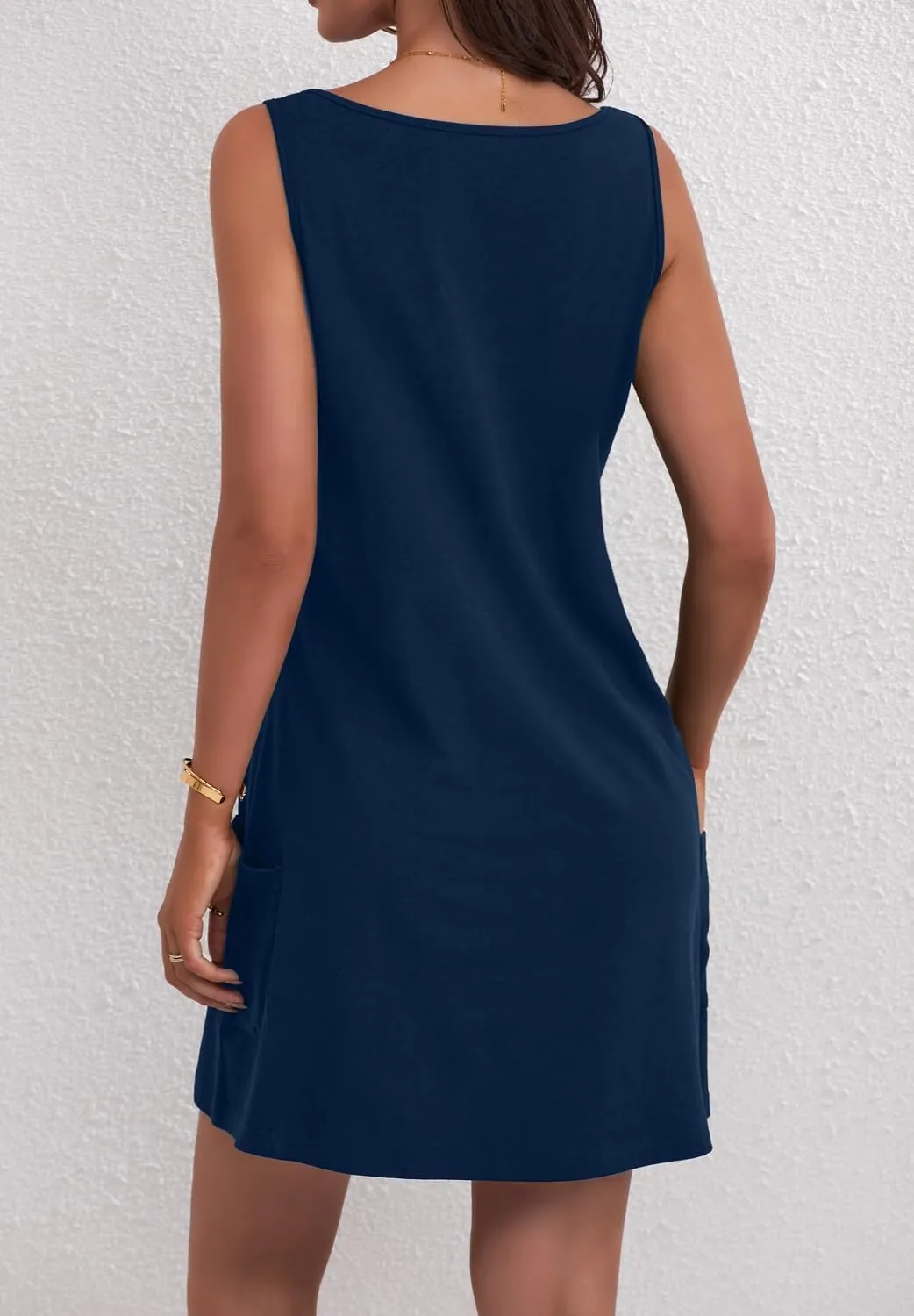 Women's Casual Sundress with Pockets Summer Boho Beach Dress V Neck Loose Tank Dresses Cute Floral T Shirt Dress