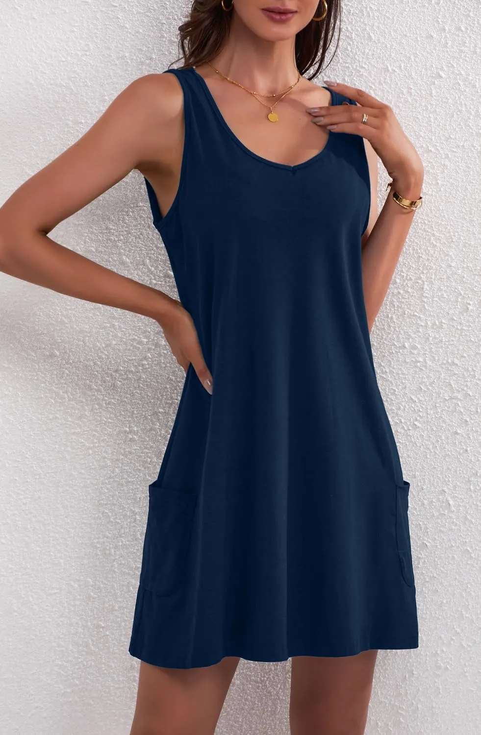 Women's Casual Sundress with Pockets Summer Boho Beach Dress V Neck Loose Tank Dresses Cute Floral T Shirt Dress